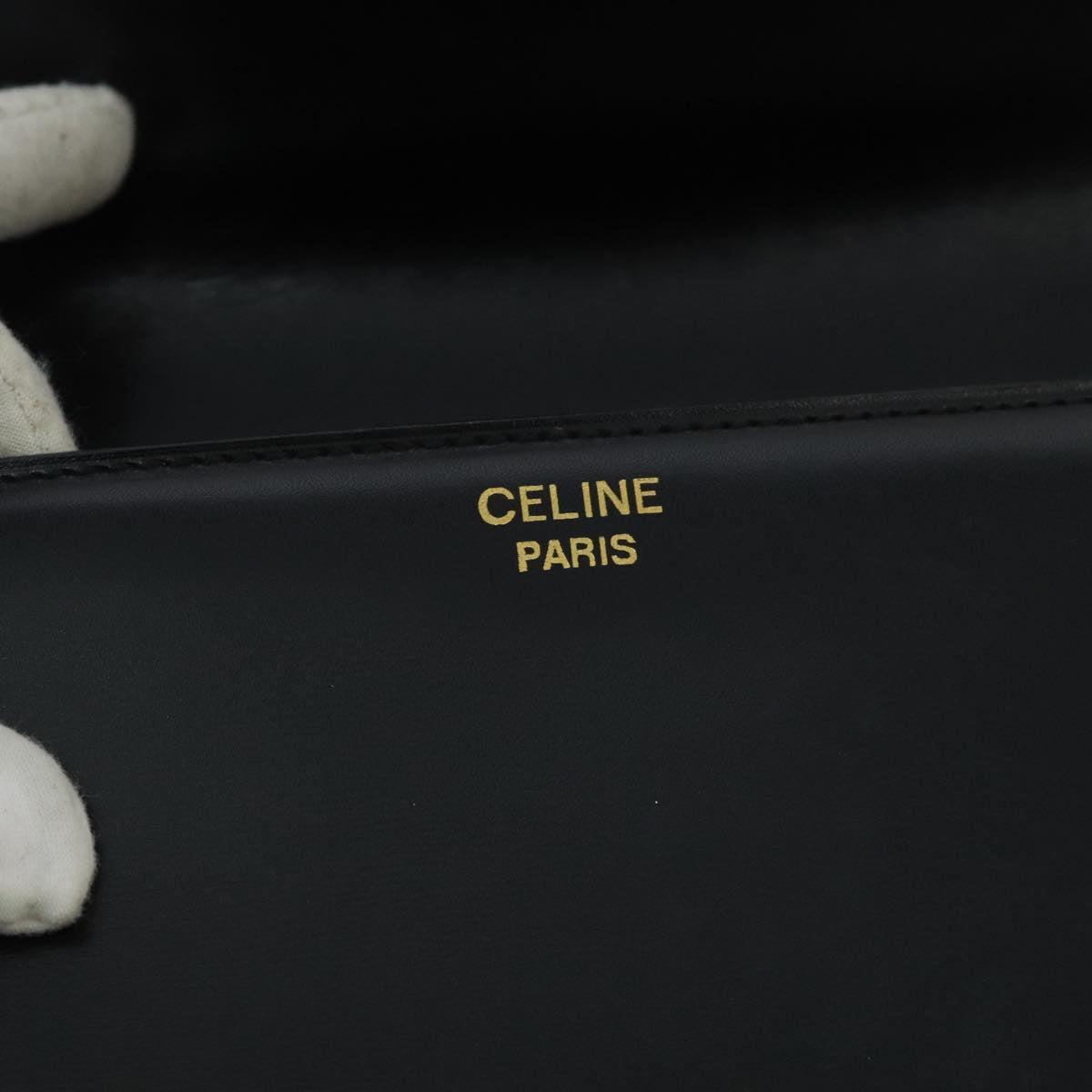 CELINE Shoulder Bag Leather Black Auth ar12782