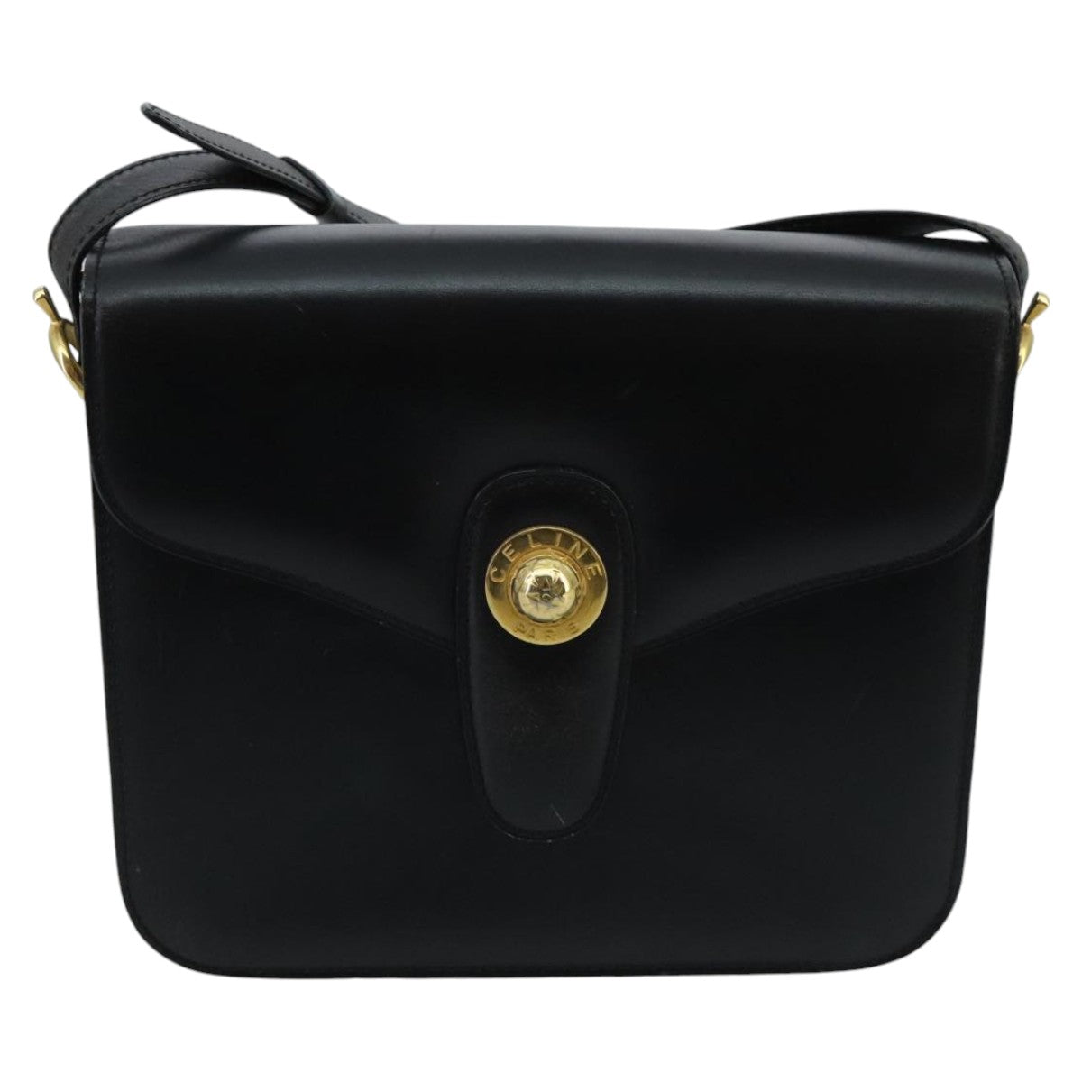 CELINE Shoulder Bag Leather Black Auth ar12782