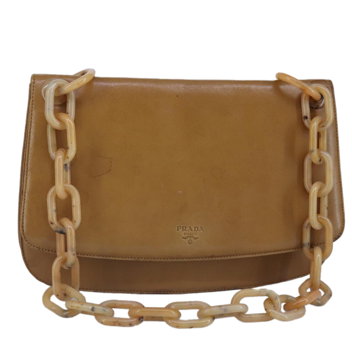 PRADA Chain Shoulder Bag Leather Beige Auth ar12783