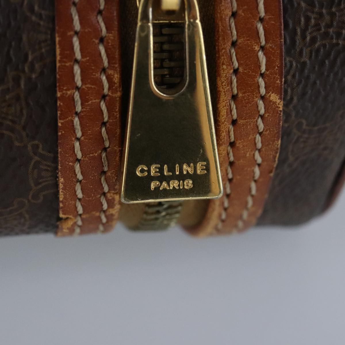 CELINE Macadam Canvas Hand Bag PVC Leather Brown Auth ar12788