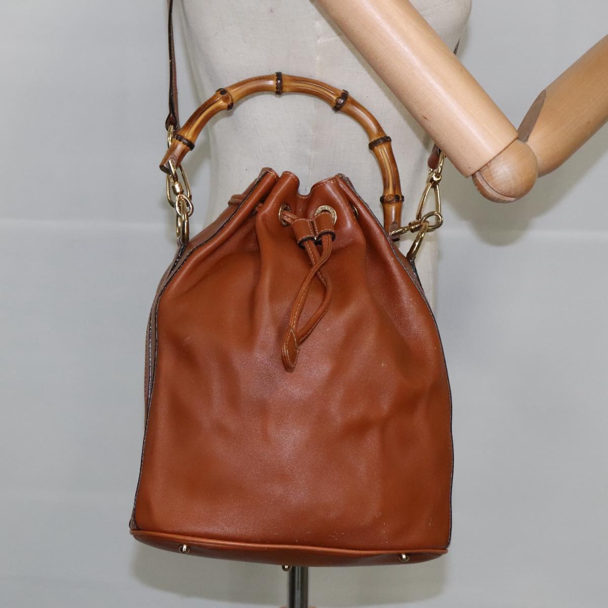 GUCCI Bamboo Hand Bag Leather 2way Brown Auth ar12794