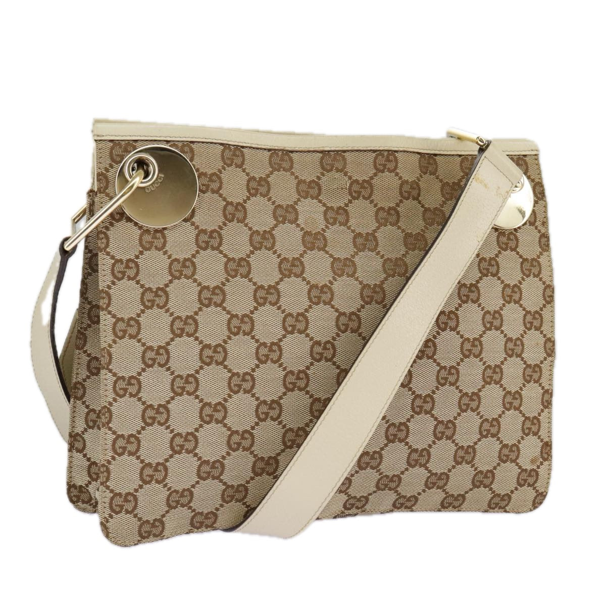 GUCCI GG Canvas Shoulder Bag Beige Cream Gold 120841 Auth ar12809