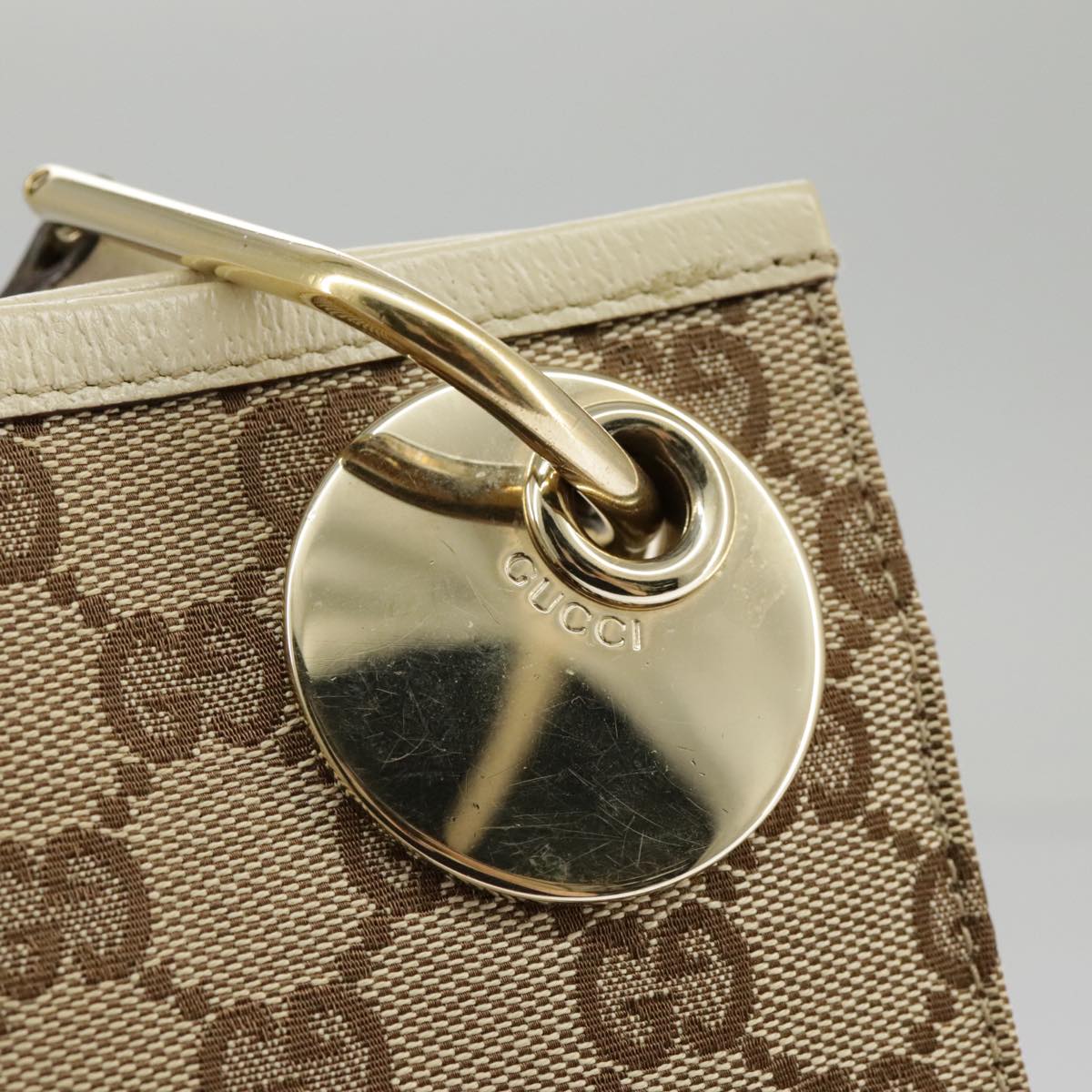 GUCCI GG Canvas Shoulder Bag Beige Cream Gold 120841 Auth ar12809