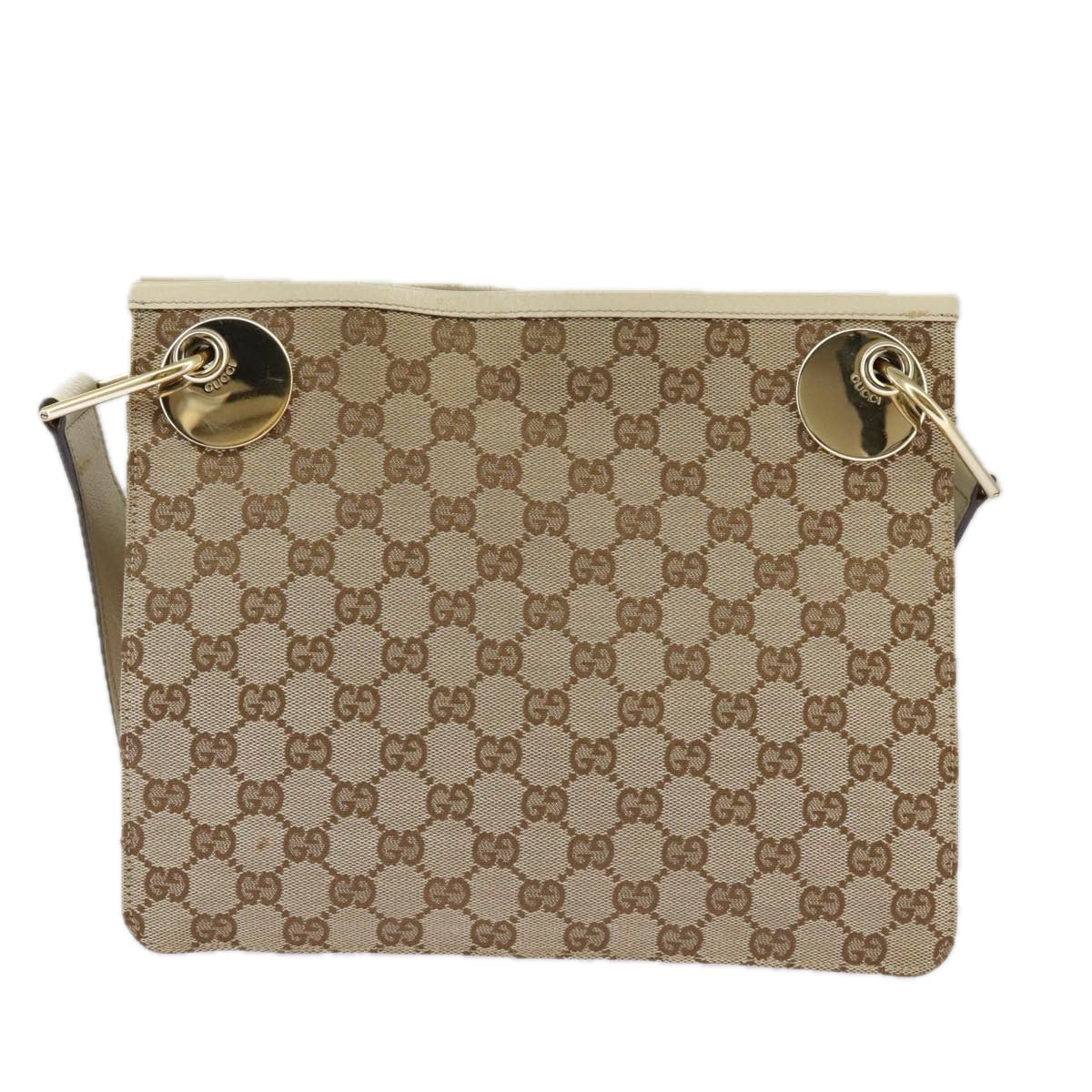 GUCCI GG Canvas Shoulder Bag Beige Cream Gold 120841 Auth ar12809