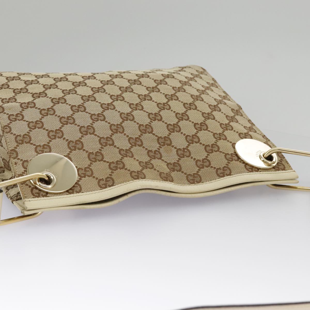 GUCCI GG Canvas Shoulder Bag Beige Cream Gold 120841 Auth ar12809