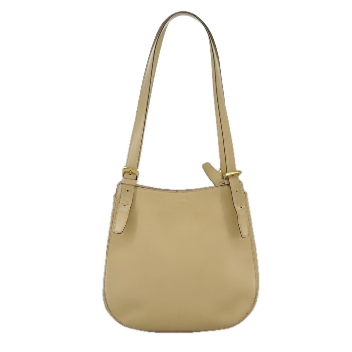 CELINE Shoulder Bag Leather Beige Auth ar12810