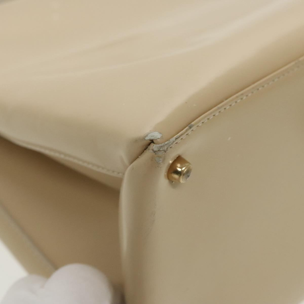 GUCCI Hand Bag Patent leather 2way Beige Auth ar12815