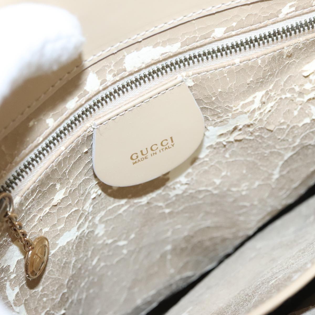 GUCCI Hand Bag Patent leather 2way Beige Auth ar12815