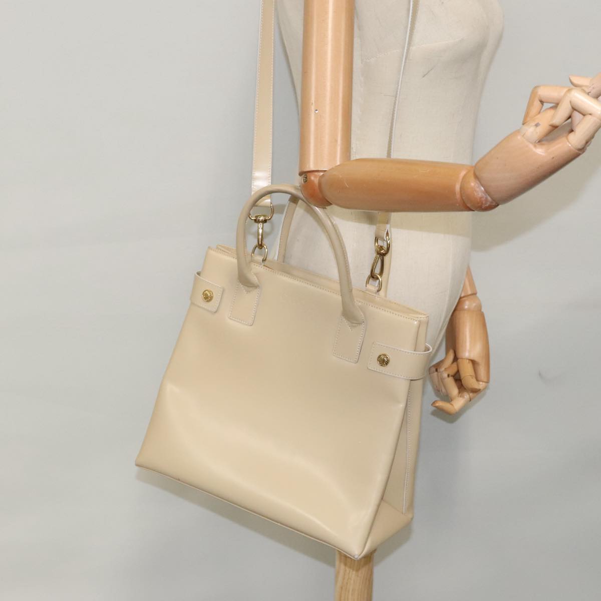 GUCCI Hand Bag Patent leather 2way Beige Auth ar12815