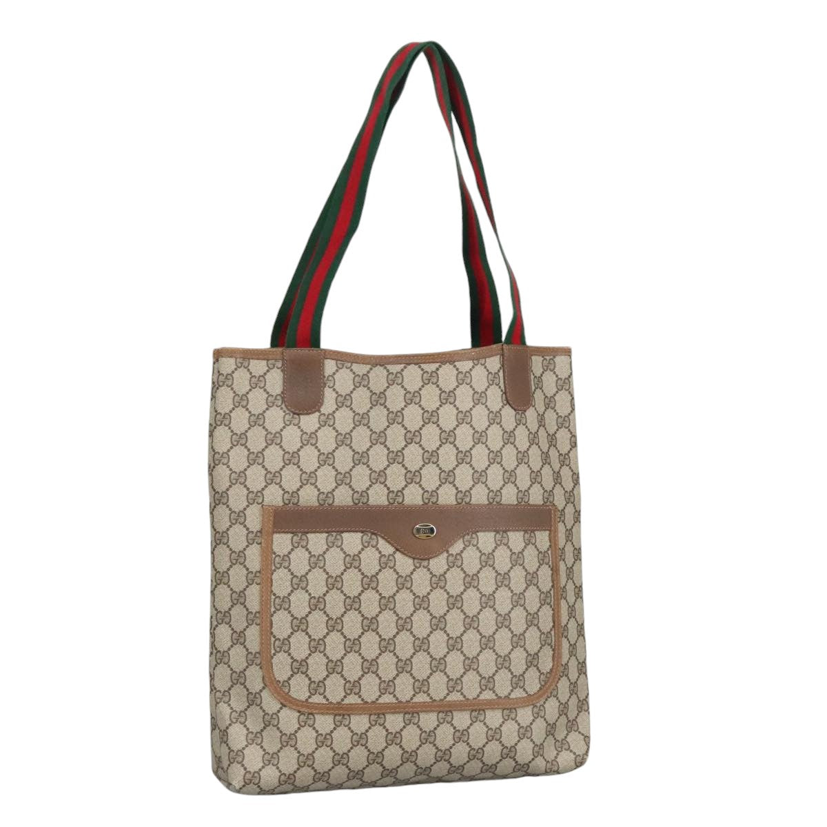 GUCCI GG Supreme Web Sherry Line Interlocking Tote Bag PVC Beige Auth ar12821