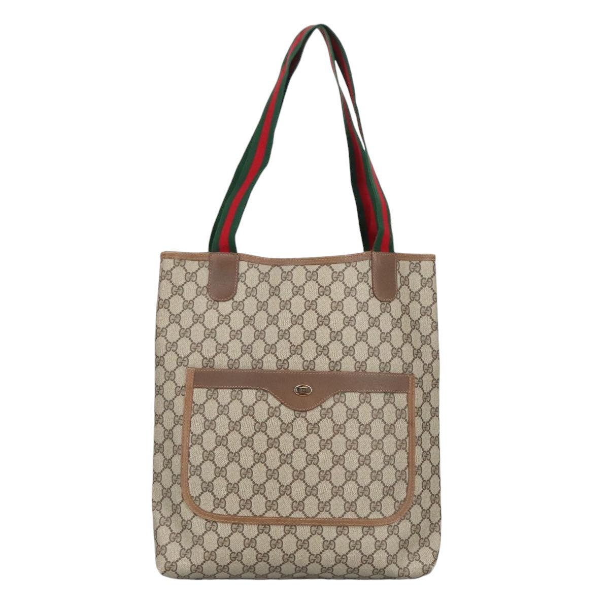 GUCCI GG Supreme Web Sherry Line Interlocking Tote Bag PVC Beige Auth ar12821