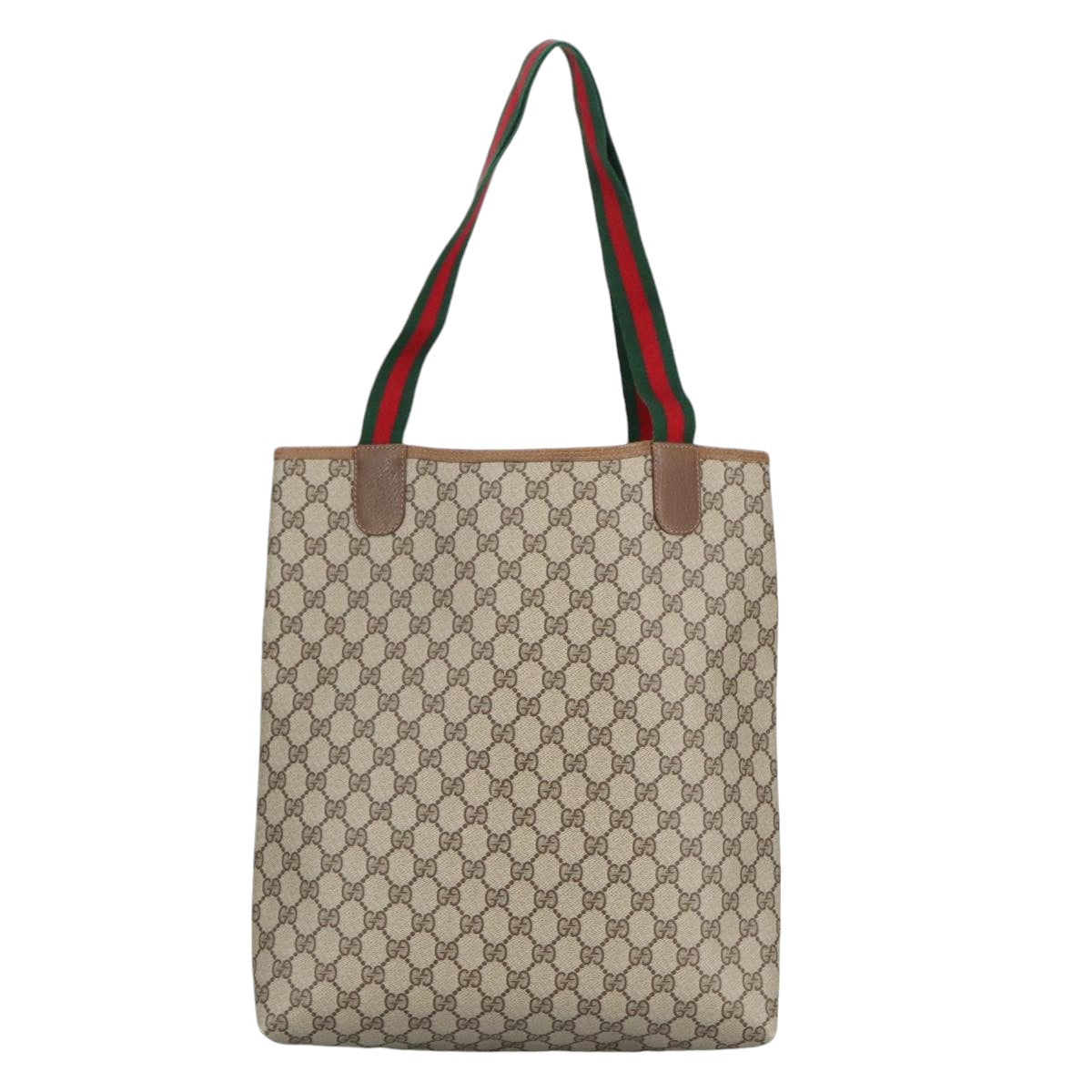 GUCCI GG Supreme Web Sherry Line Interlocking Tote Bag PVC Beige Auth ar12821 - 0