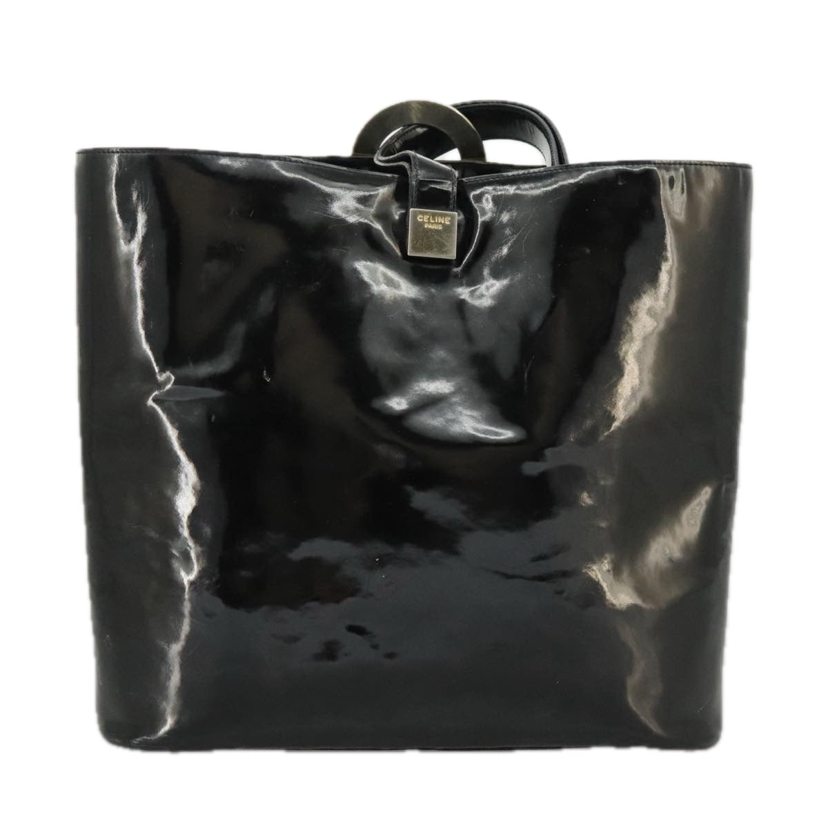 CELINE Shoulder Bag Enamel Black Auth ar12829 - 0