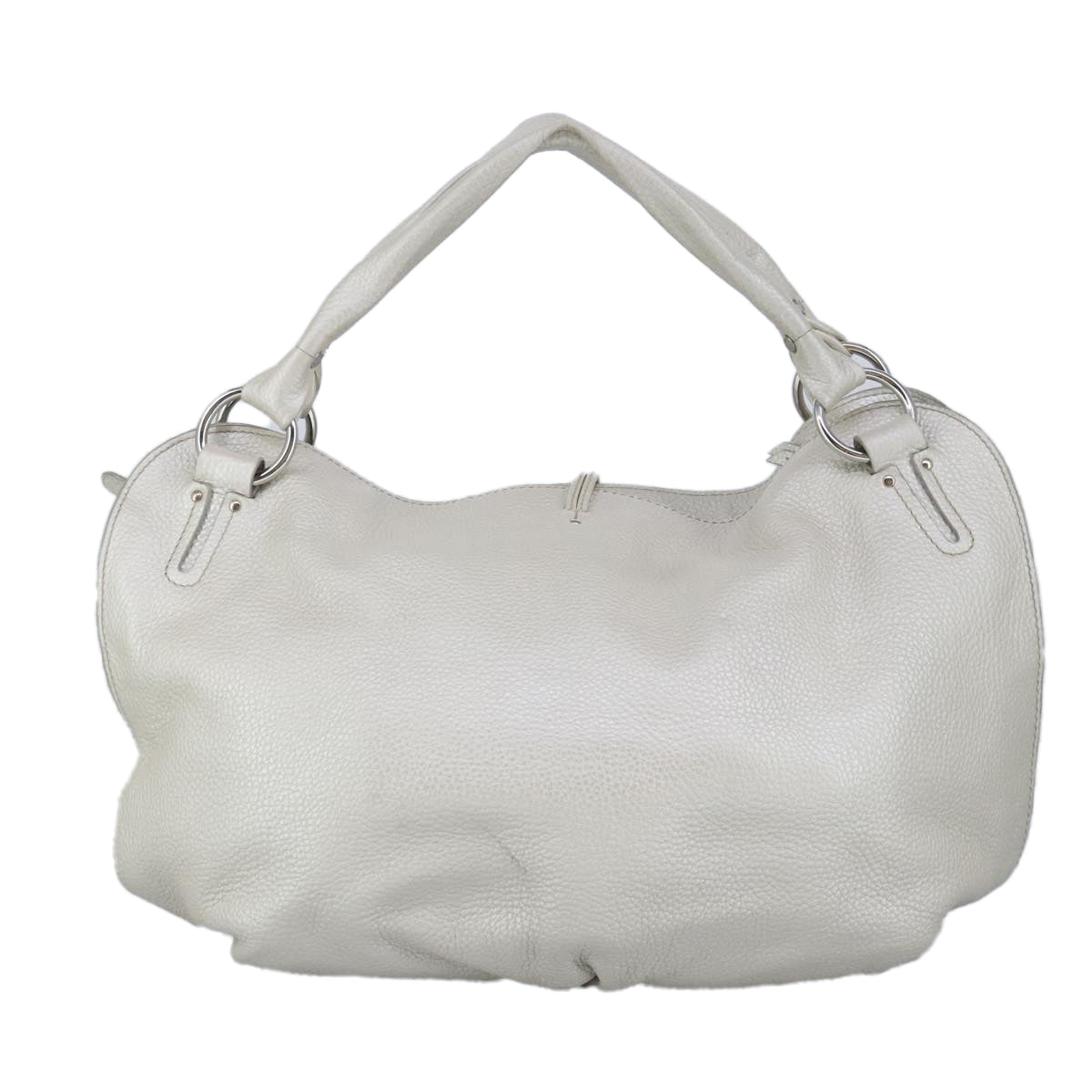 CELINE Hand Bag Leather White Silver Auth ar12830 - 0