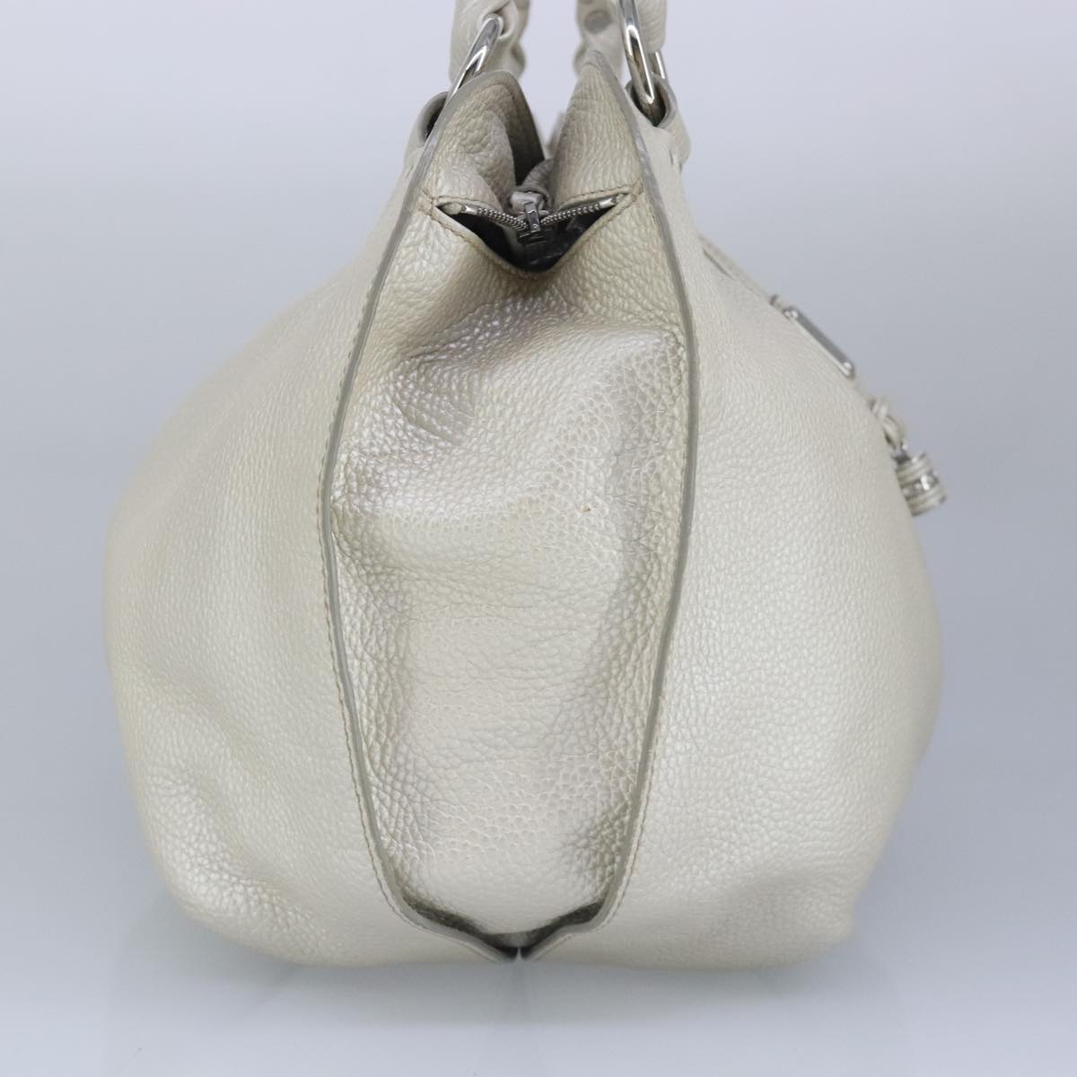 CELINE Hand Bag Leather White Silver Auth ar12830