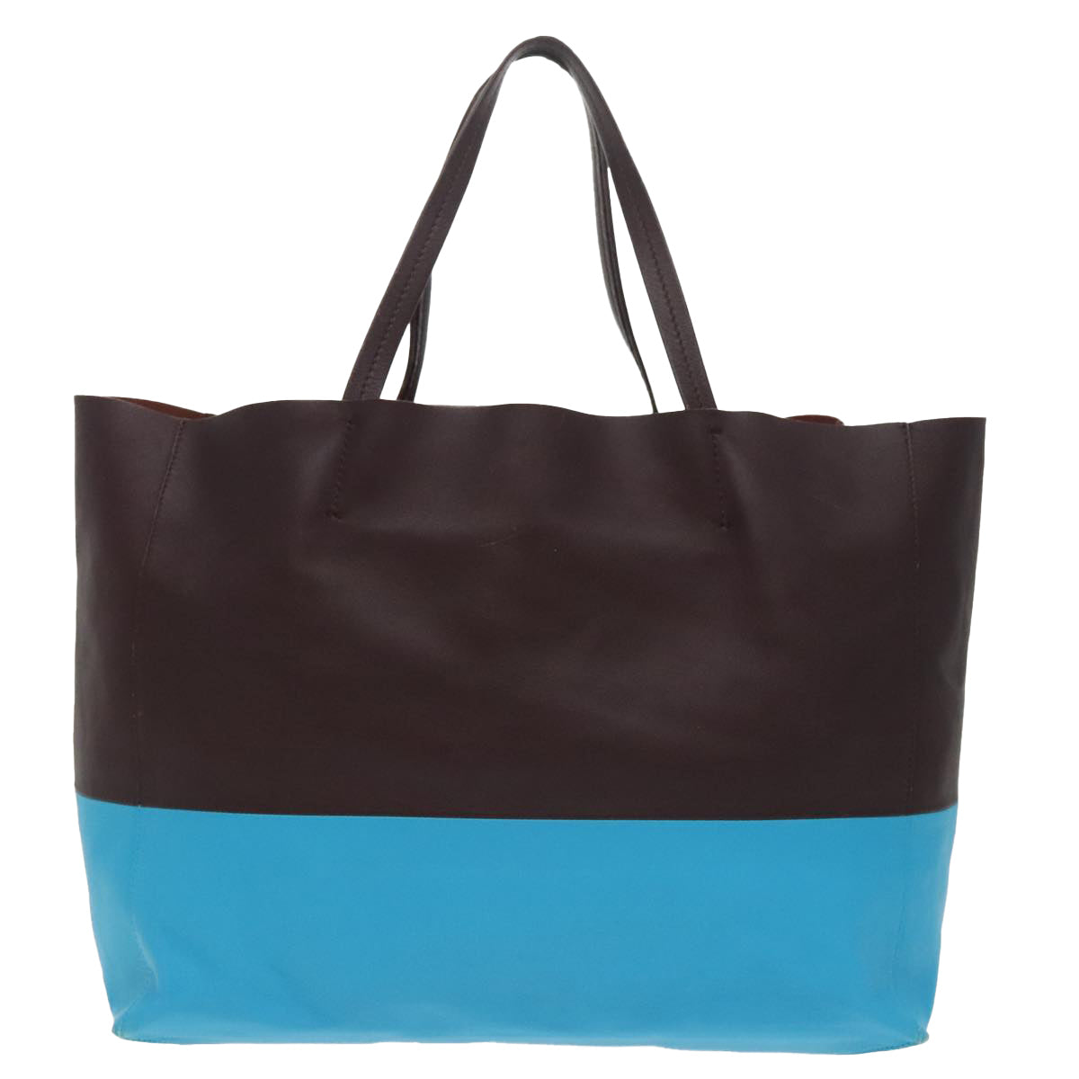 CELINE Cava Horizontal Tote Bag Leather Brown Blue Auth ar12831 - 0