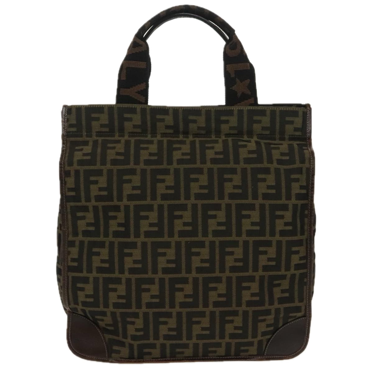 FENDI Zucca Canvas Hand Bag Brown Black Gold Auth ar12836