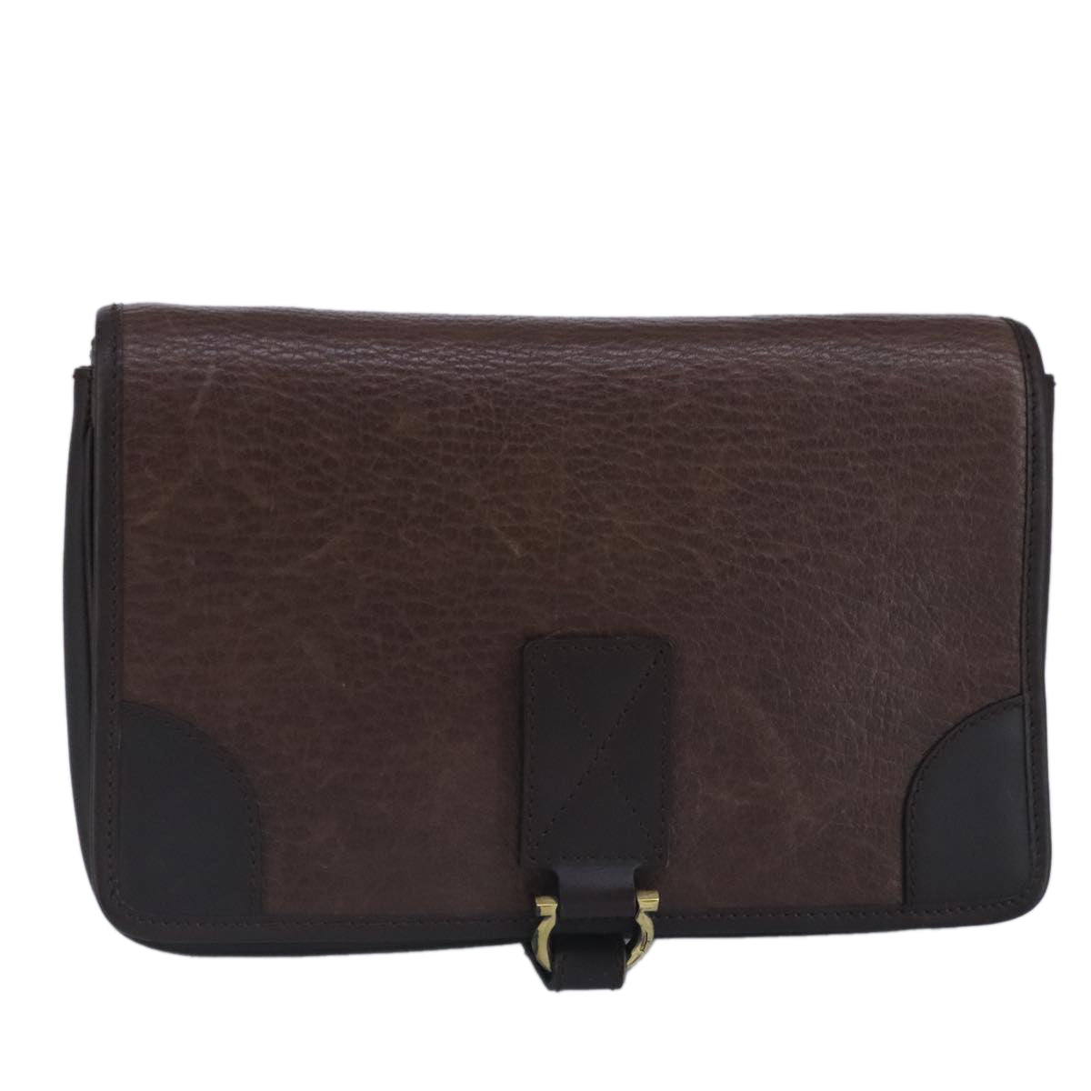 Salvatore Ferragamo Gancini Clutch Bag Leather Brown Auth ar12841