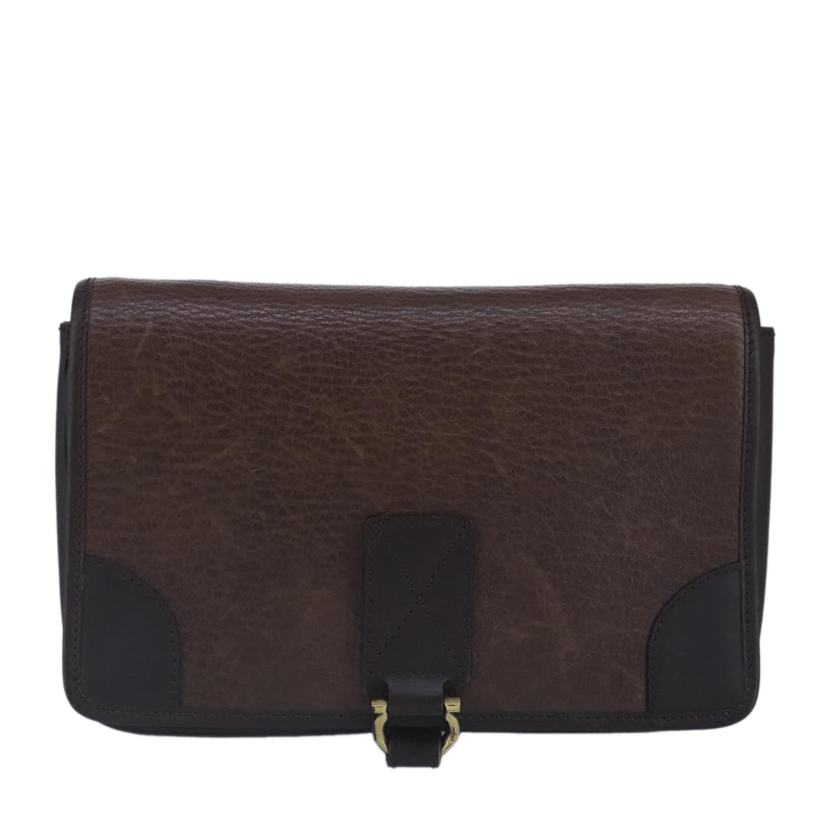 Salvatore Ferragamo Gancini Clutch Bag Leather Brown Auth ar12841