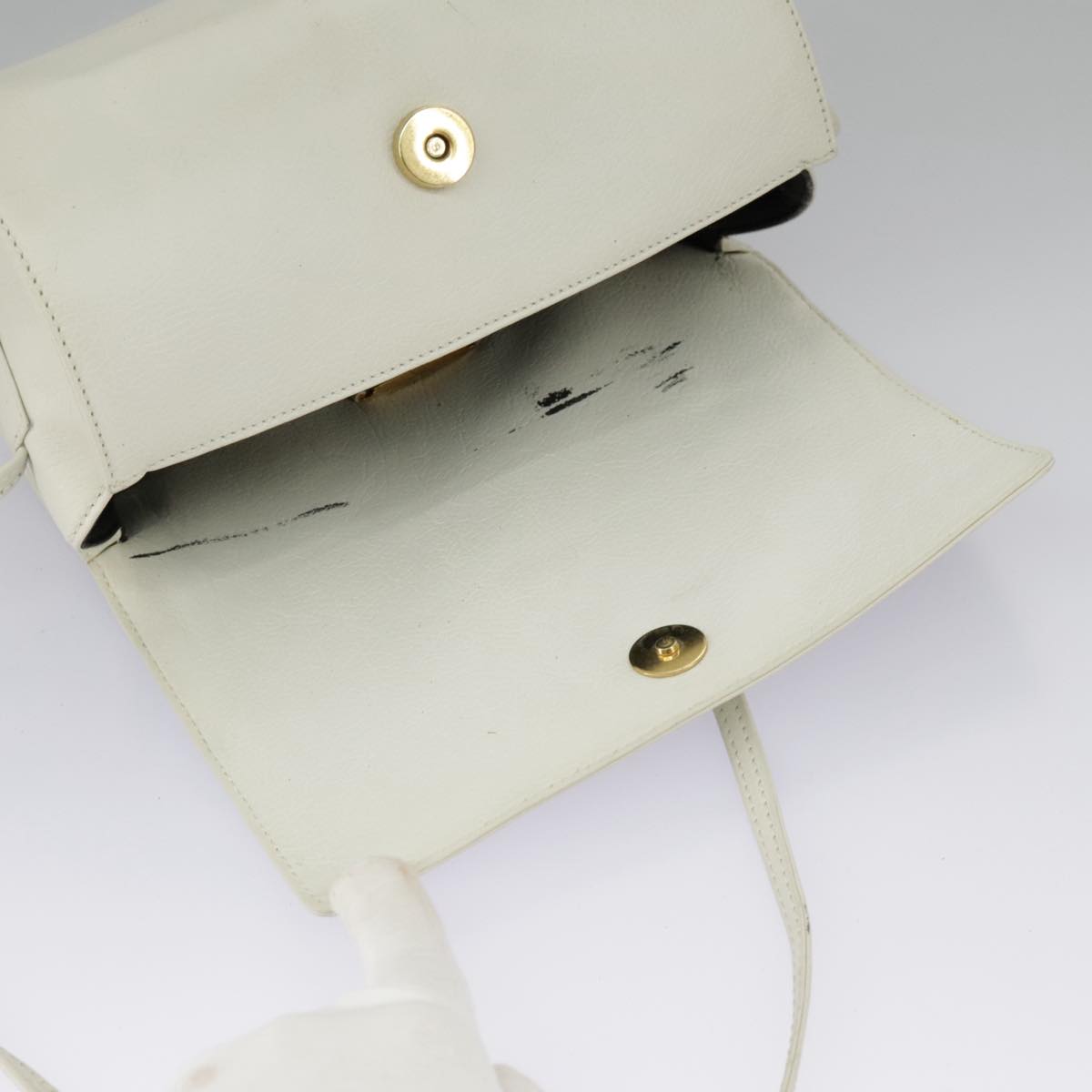 LOEWE Shoulder Bag Leather White Auth ar12842