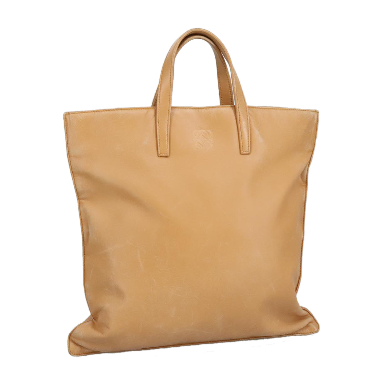 LOEWE Anagram Tote Bag Leather Beige Gold Auth ar12843