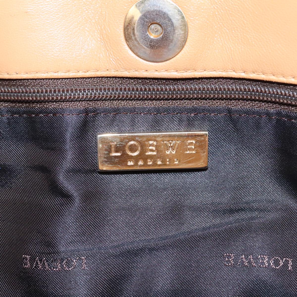 LOEWE Anagram Tote Bag Leather Beige Gold Auth ar12843