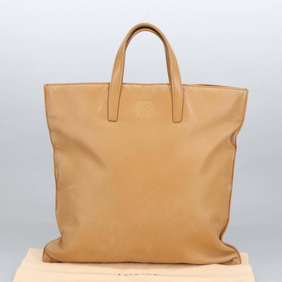 LOEWE Anagram Tote Bag Leather Beige Gold Auth ar12843