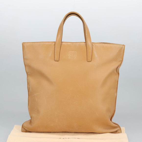 LOEWE Anagram Tote Bag Leather Beige Gold Auth ar12843