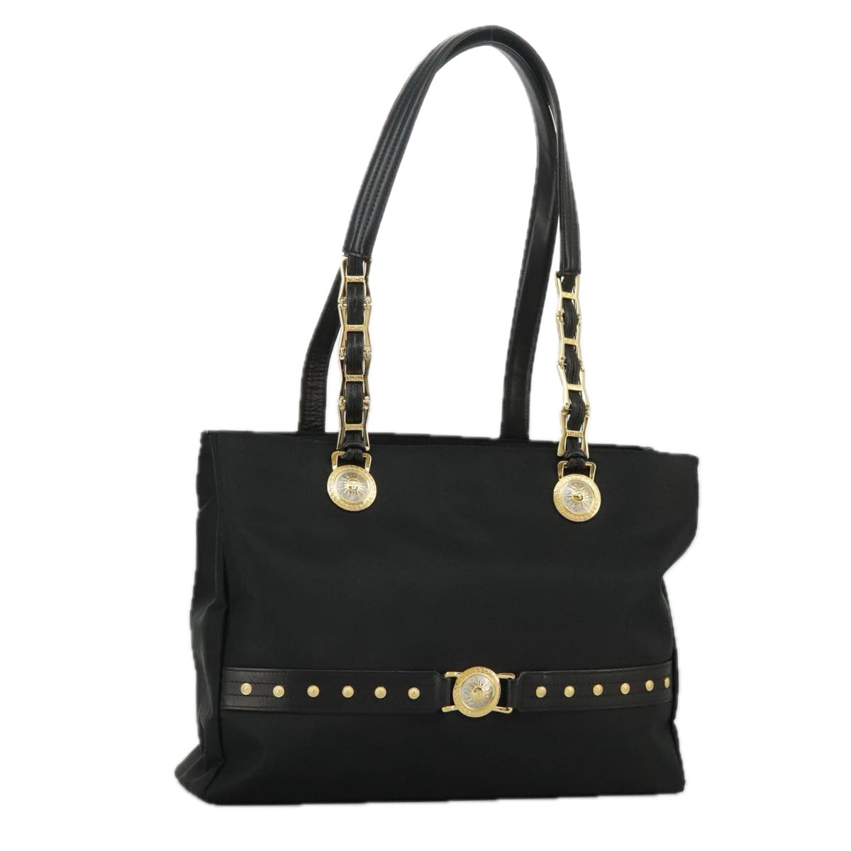 Gianni Versace Tote Bag Nylon Black Auth ar12845