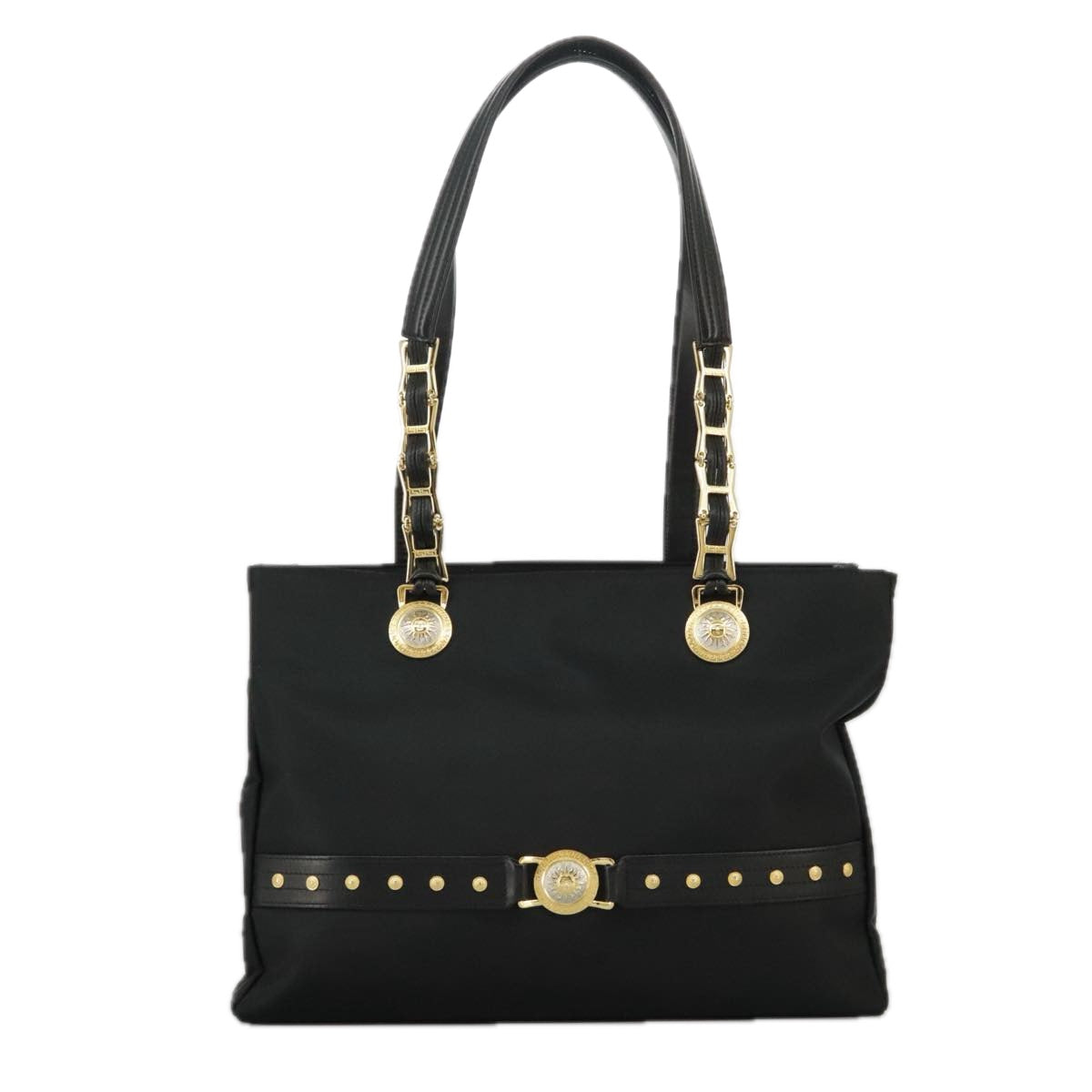 Gianni Versace Tote Bag Nylon Black Auth ar12845