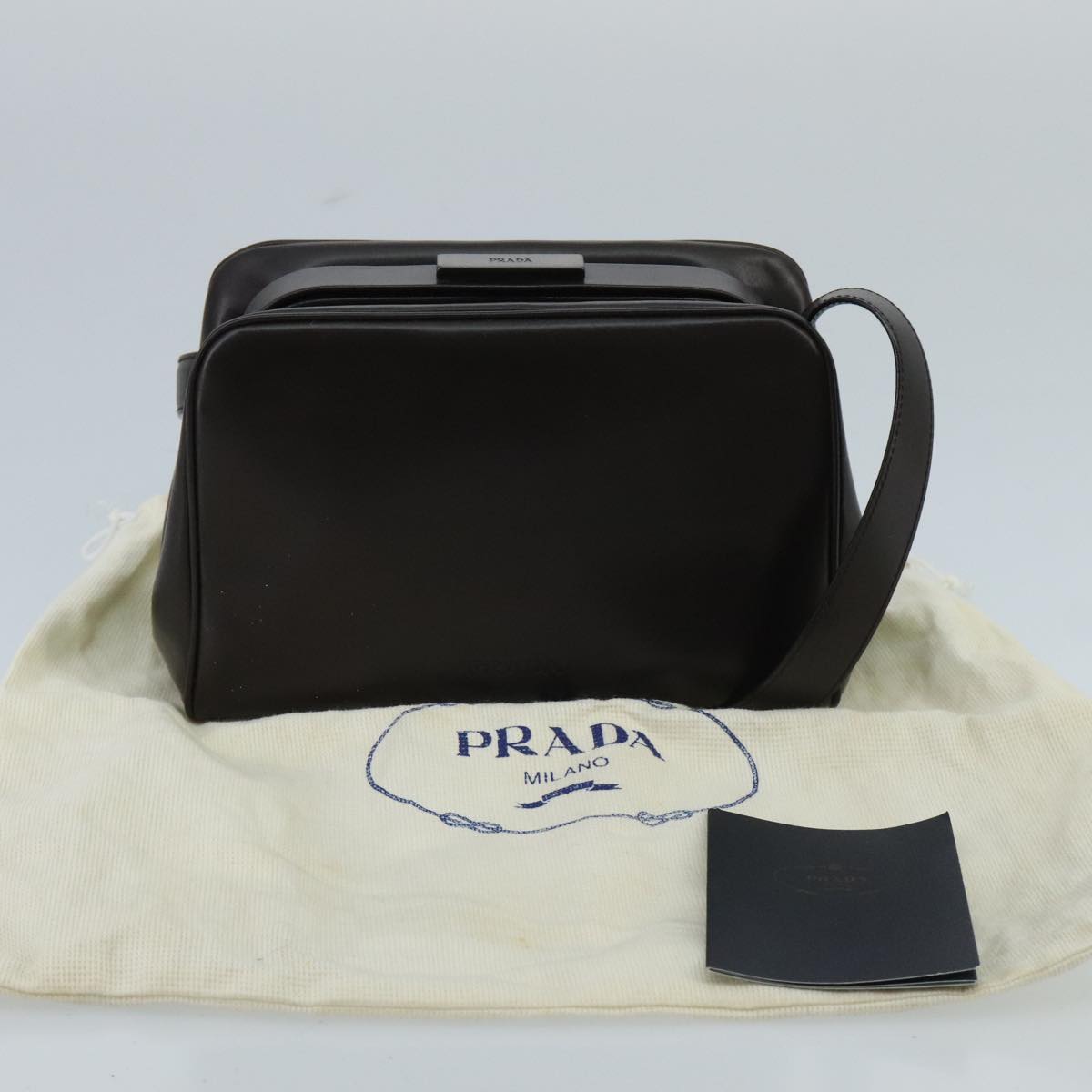 PRADA Shoulder Bag Leather Brown Auth ar12855