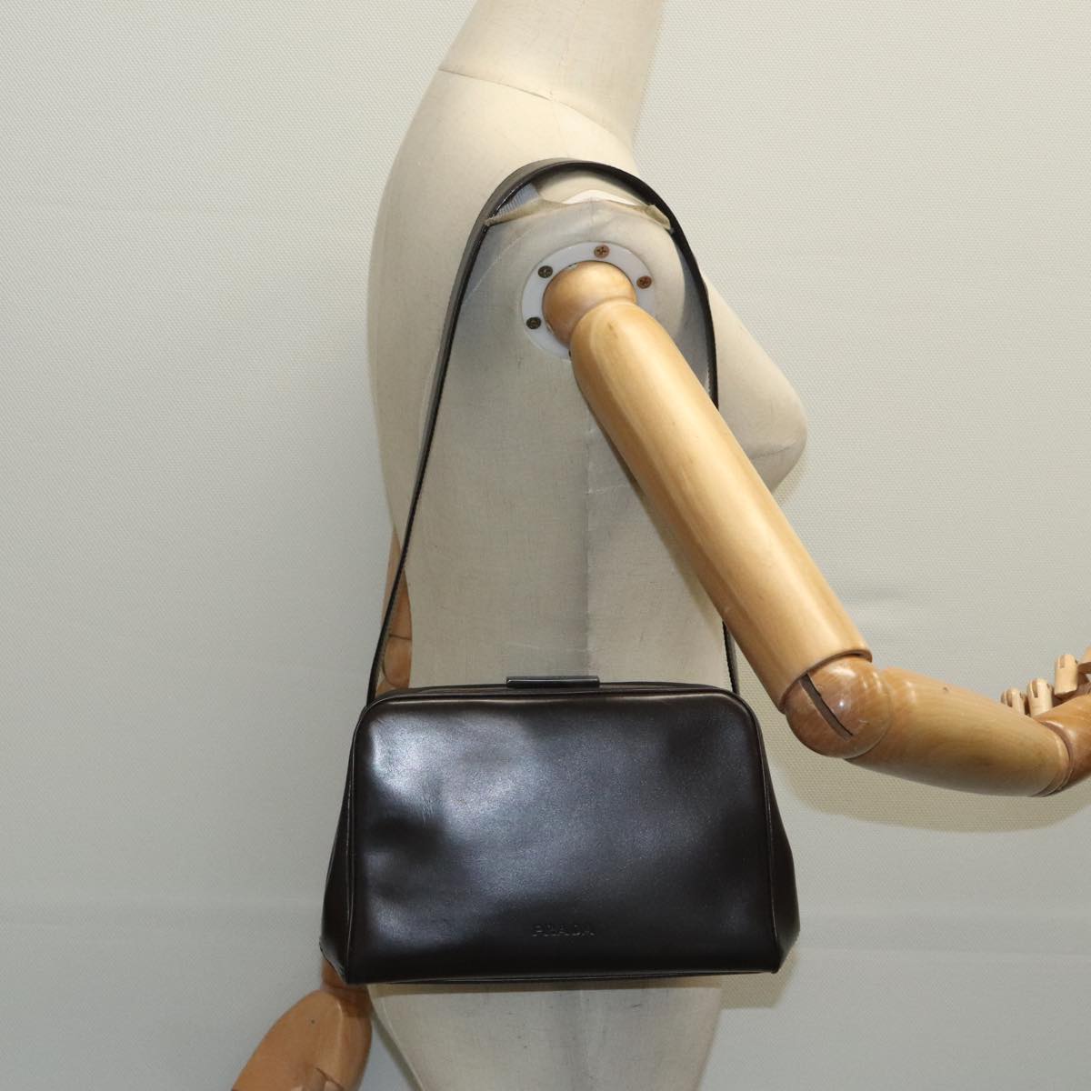 PRADA Shoulder Bag Leather Brown Auth ar12855