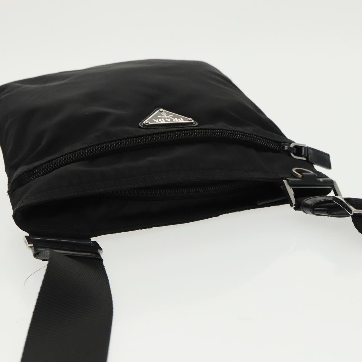 PRADA Shoulder Bag Nylon Black Silver Auth ar12861