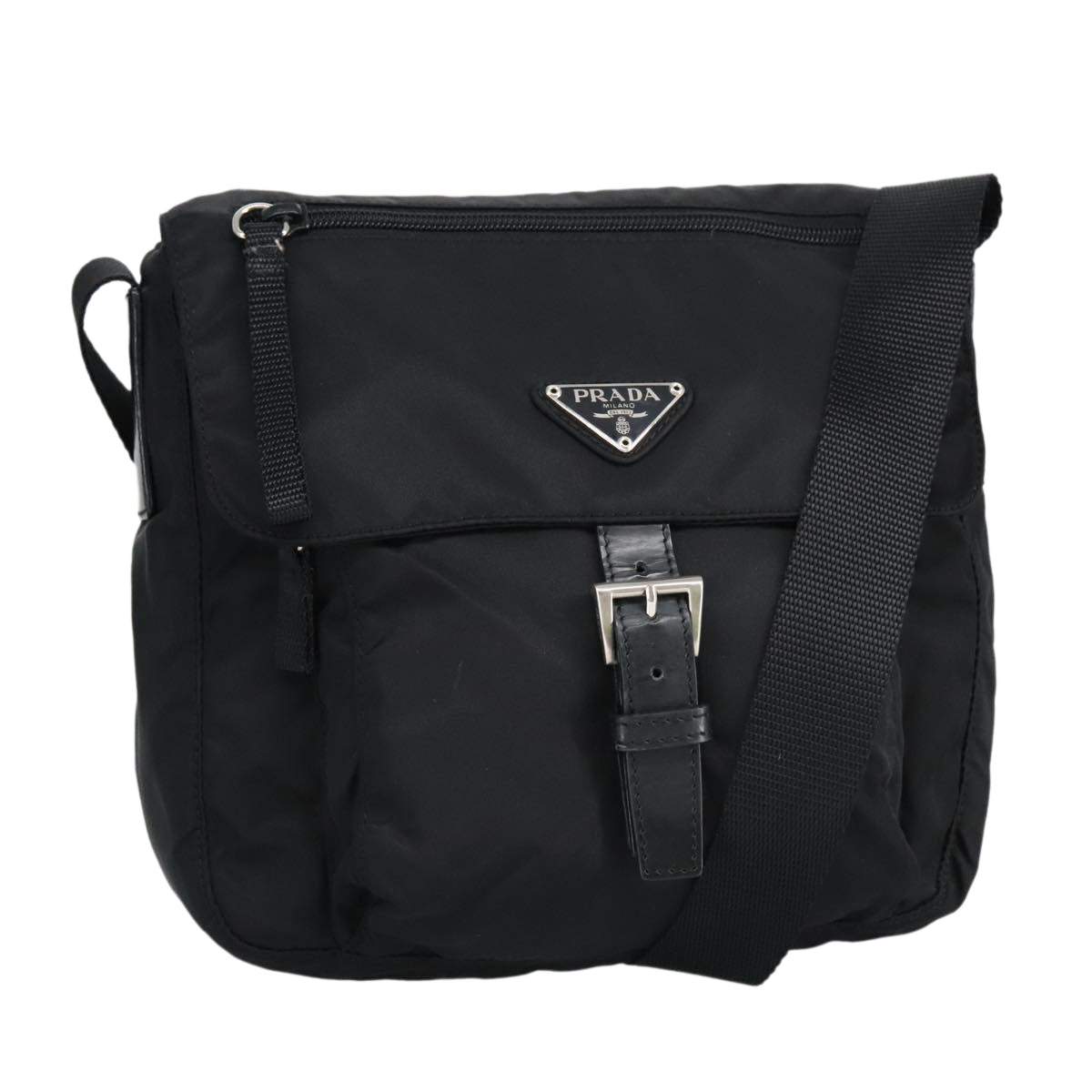 PRADA Shoulder Bag Nylon Black Silver Auth ar12868