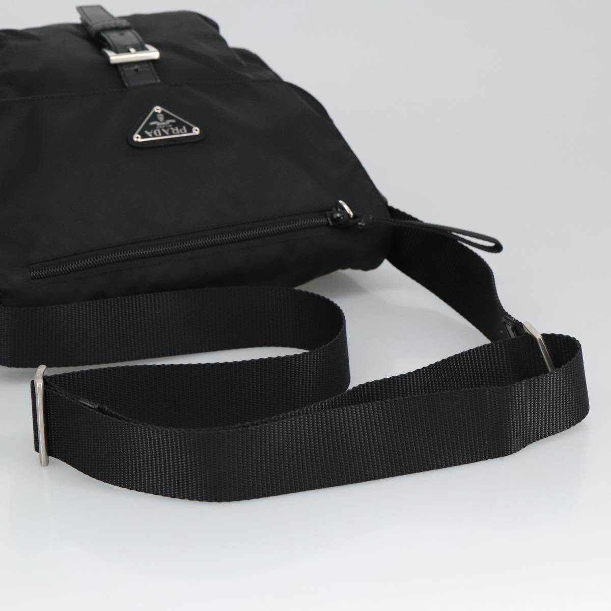 PRADA Shoulder Bag Nylon Black Silver Auth ar12868