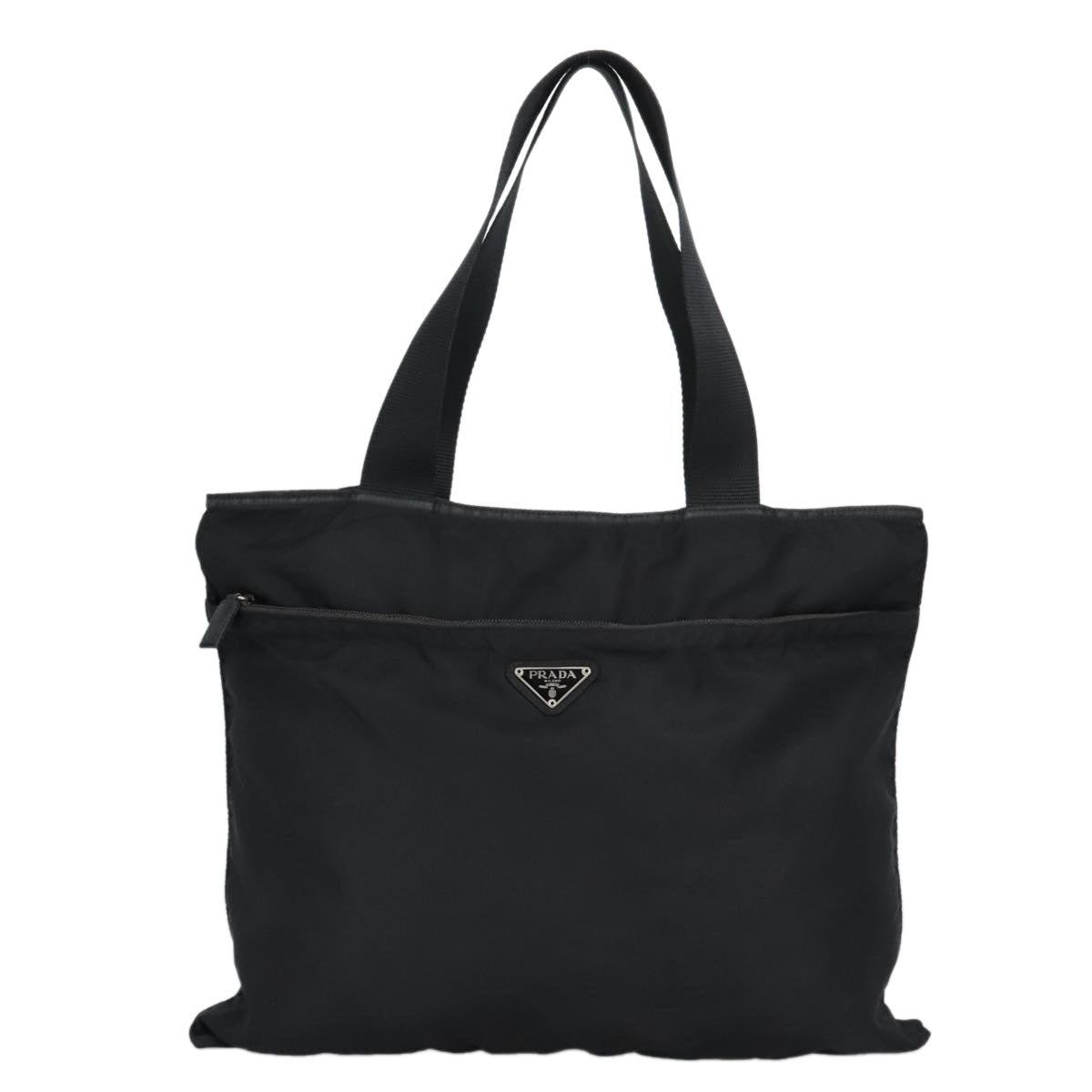 PRADA Tote Bag Nylon Black Silver Auth ar12871