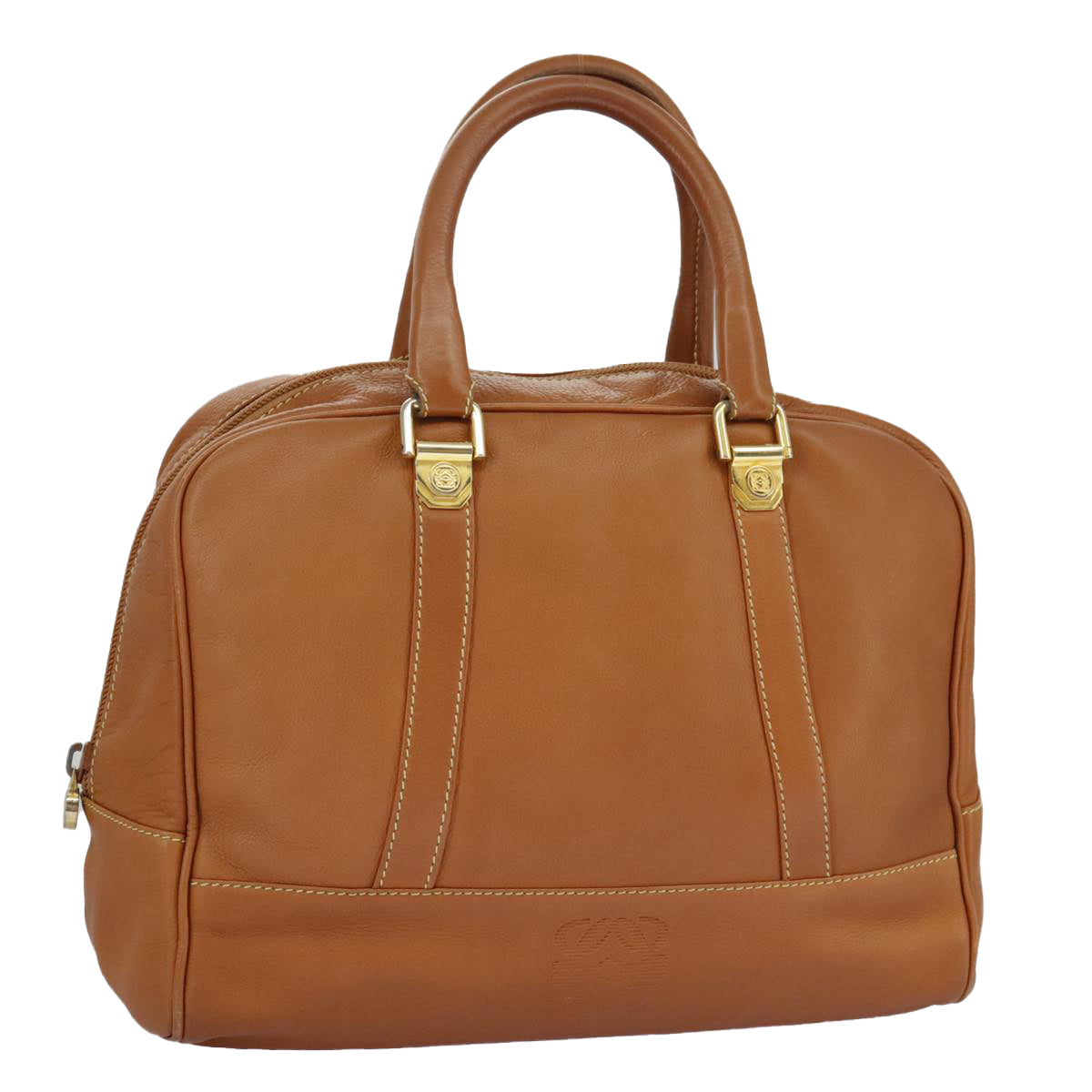 LOEWE Hand Bag Leather Brown Gold Auth ar12874