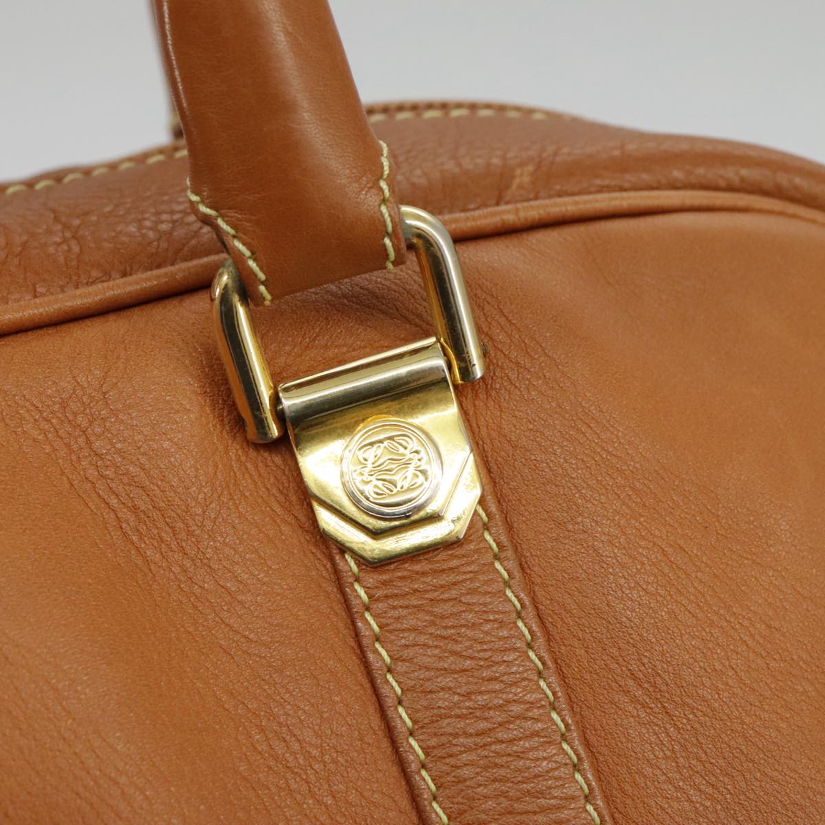 LOEWE Hand Bag Leather Brown Gold Auth ar12874