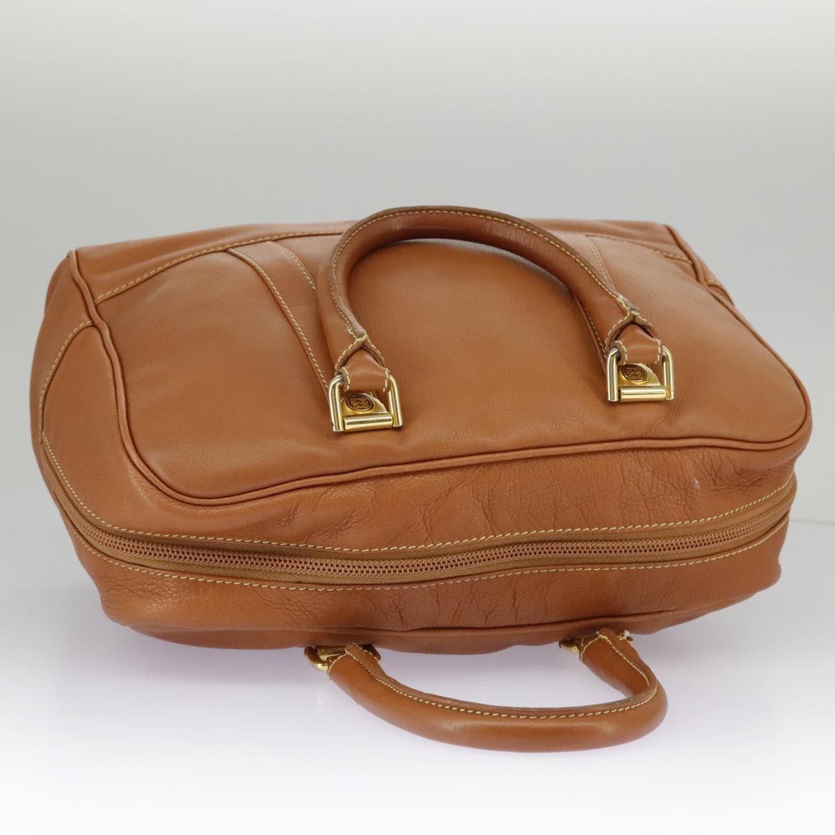 LOEWE Hand Bag Leather Brown Gold Auth ar12874