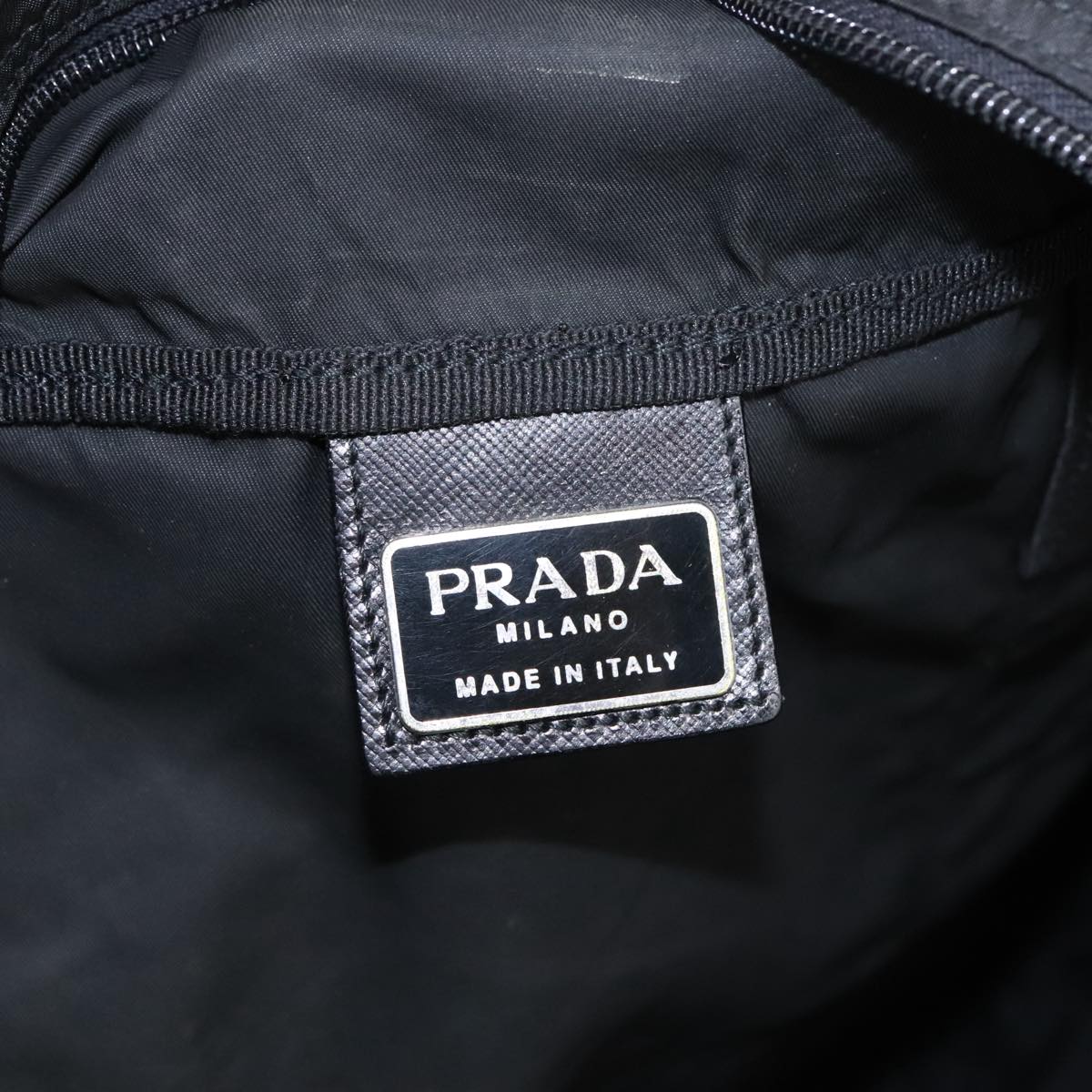 PRADA Boston Bag Nylon Black Silver Auth ar12876