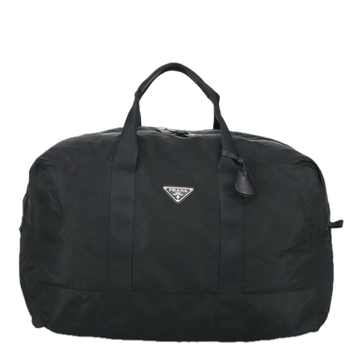 PRADA Boston Bag Nylon Black Silver Auth ar12876