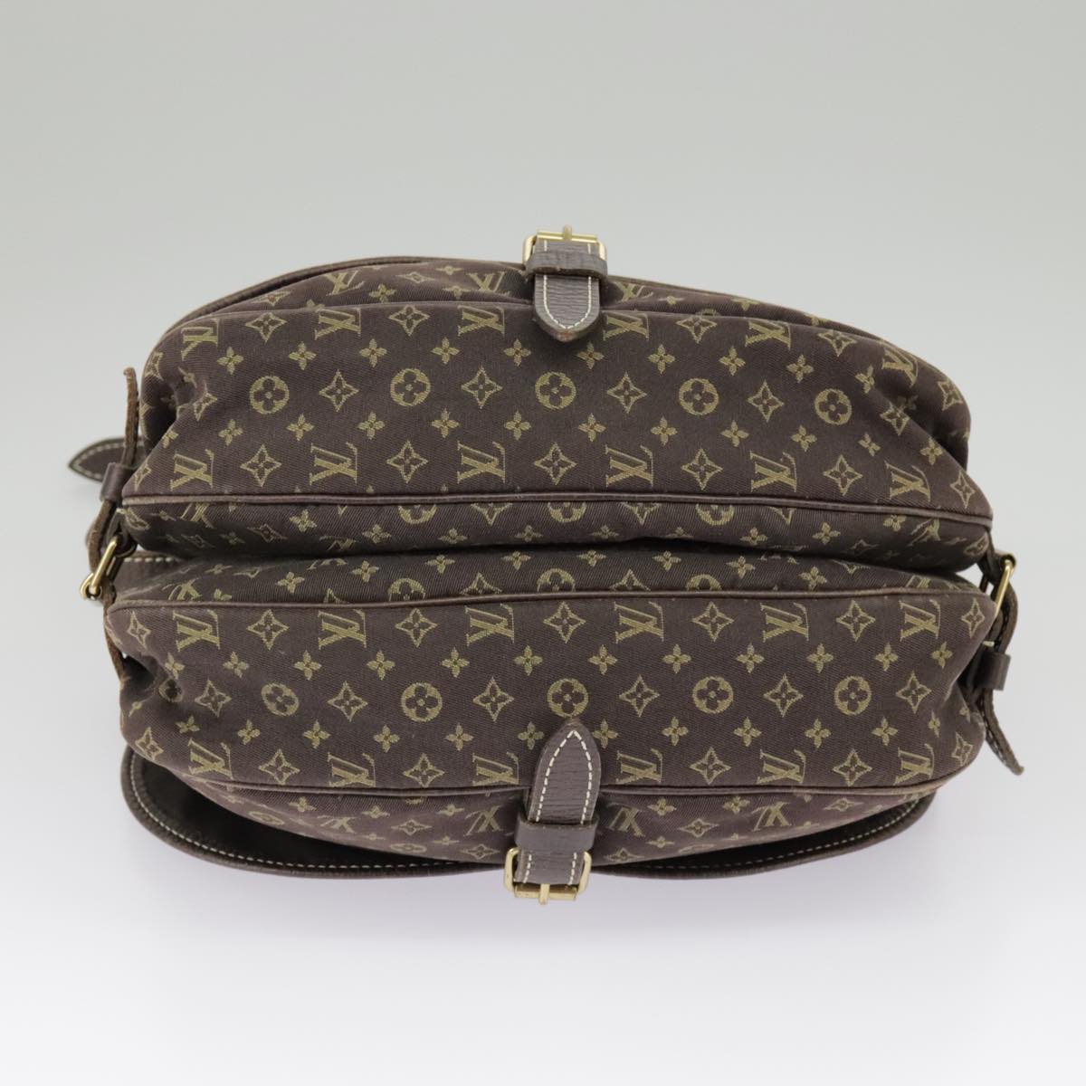 LOUIS VUITTON Monogram Mini Lin Saumur PM Bag Brown Ebene M95227 LV Auth ar12898