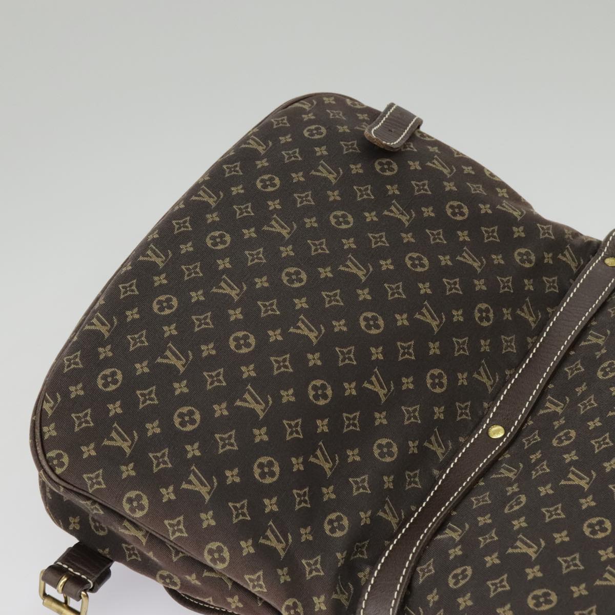 LOUIS VUITTON Monogram Mini Lin Saumur PM Bag Brown Ebene M95227 LV Auth ar12898