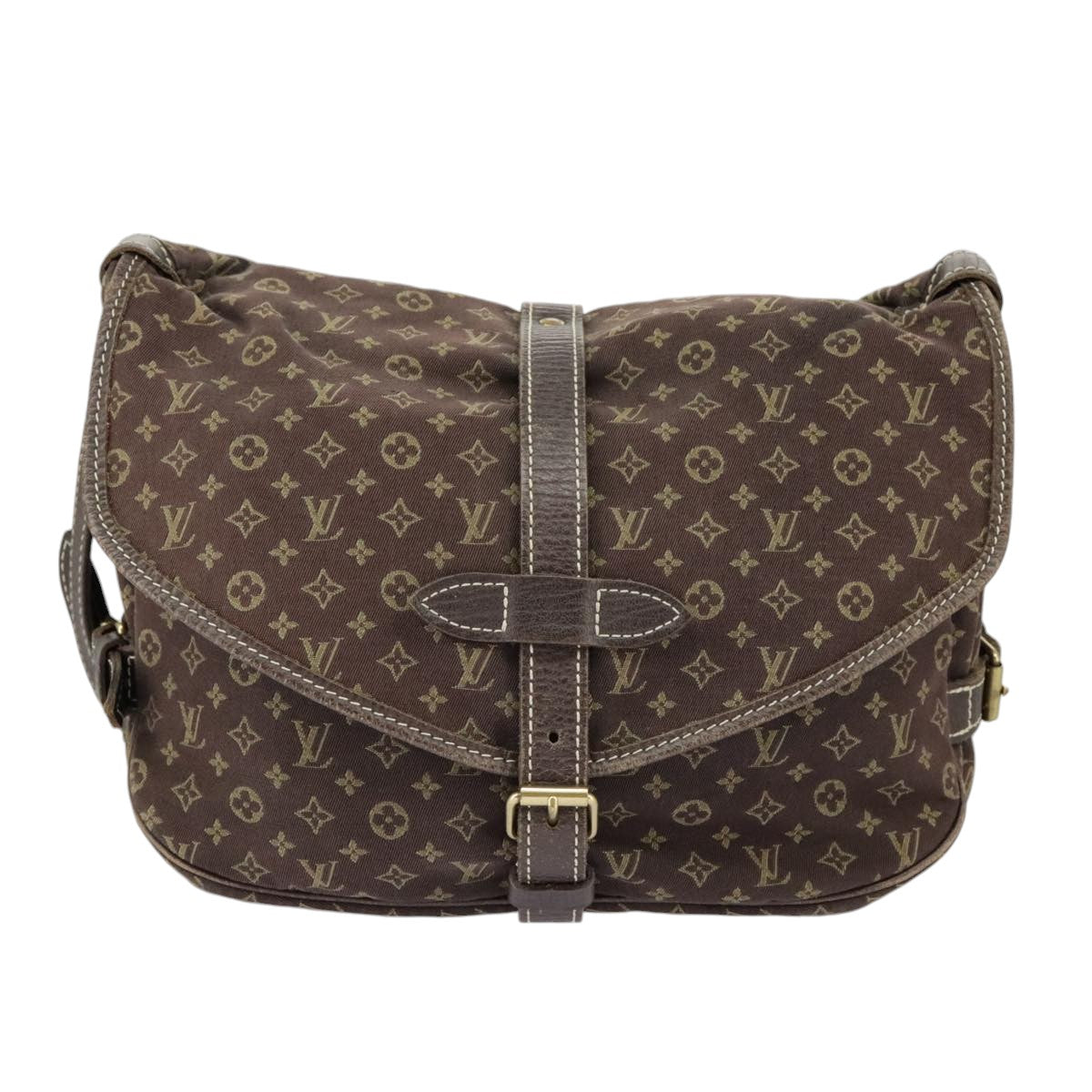 LOUIS VUITTON Monogram Mini Lin Saumur PM Bag Brown Ebene M95227 LV Auth ar12898