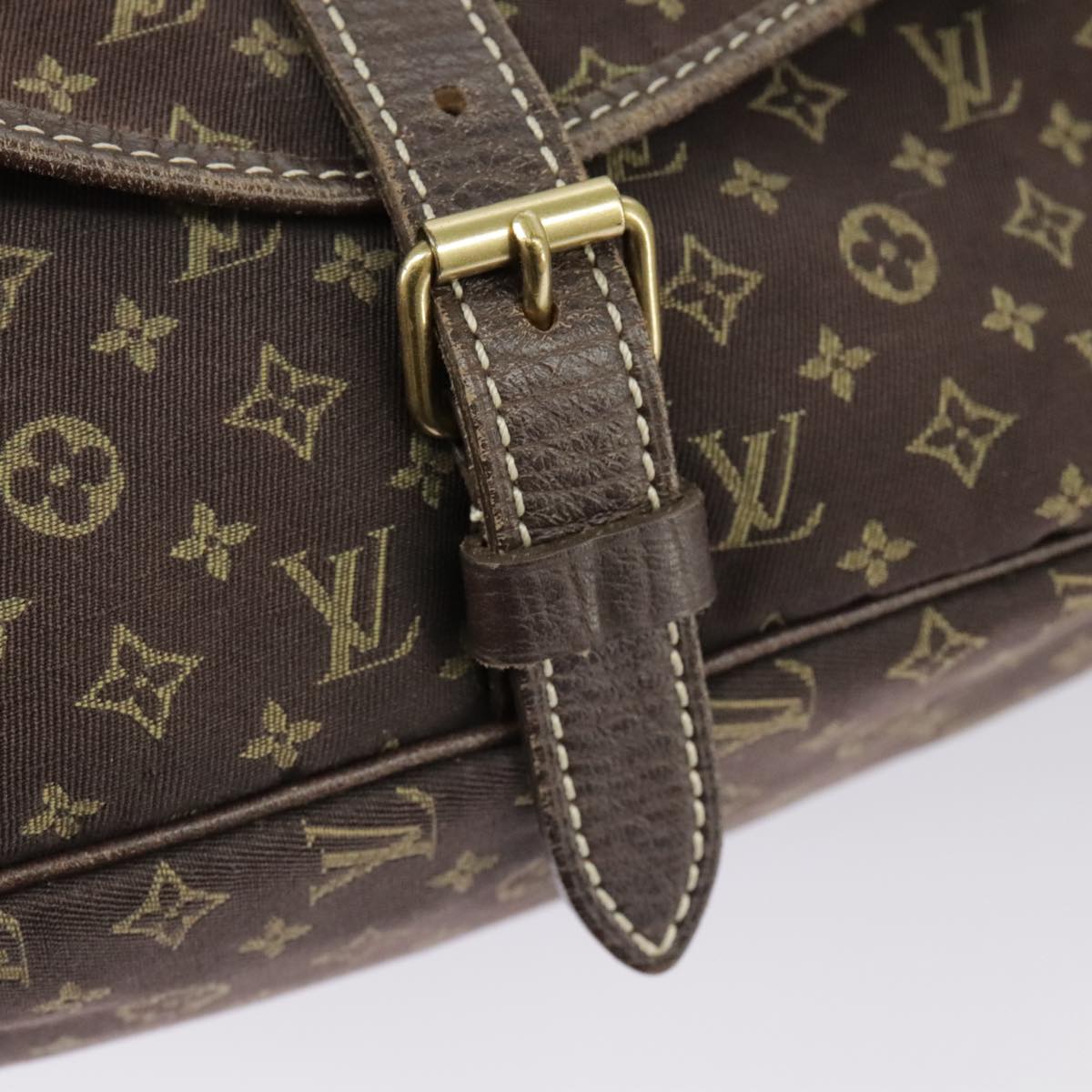 LOUIS VUITTON Monogram Mini Lin Saumur PM Bag Brown Ebene M95227 LV Auth ar12898