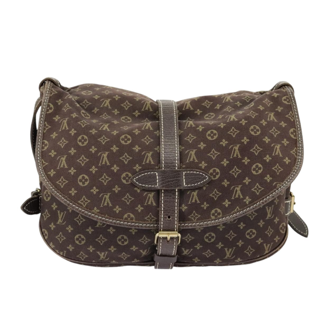 LOUIS VUITTON Monogram Mini Lin Saumur PM Bag Brown Ebene M95227 LV Auth ar12898 - 0