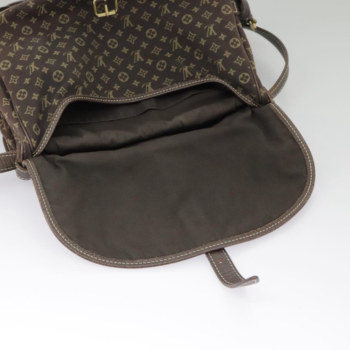 LOUIS VUITTON Monogram Mini Lin Saumur PM Bag Brown Ebene M95227 LV Auth ar12898