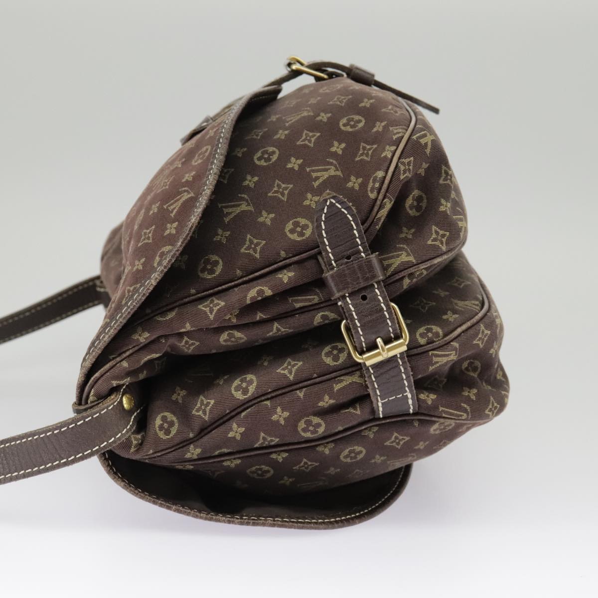 LOUIS VUITTON Monogram Mini Lin Saumur PM Bag Brown Ebene M95227 LV Auth ar12898