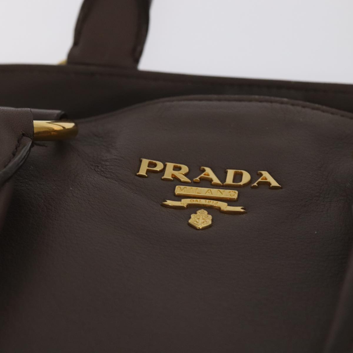 PRADA Tote Bag Leather 2way Gray Gold Auth ar12902