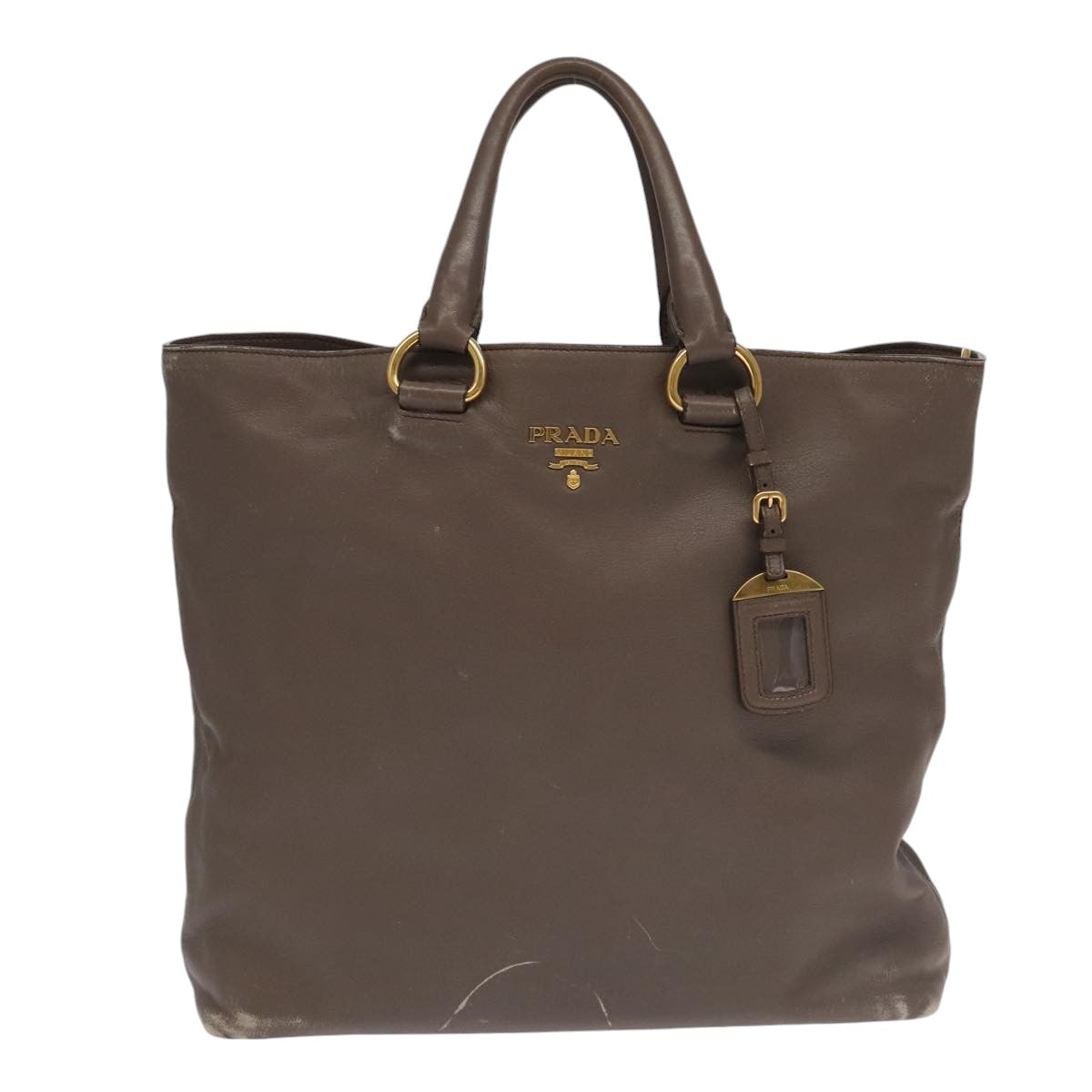 PRADA Tote Bag Leather 2way Gray Gold Auth ar12902 - 0